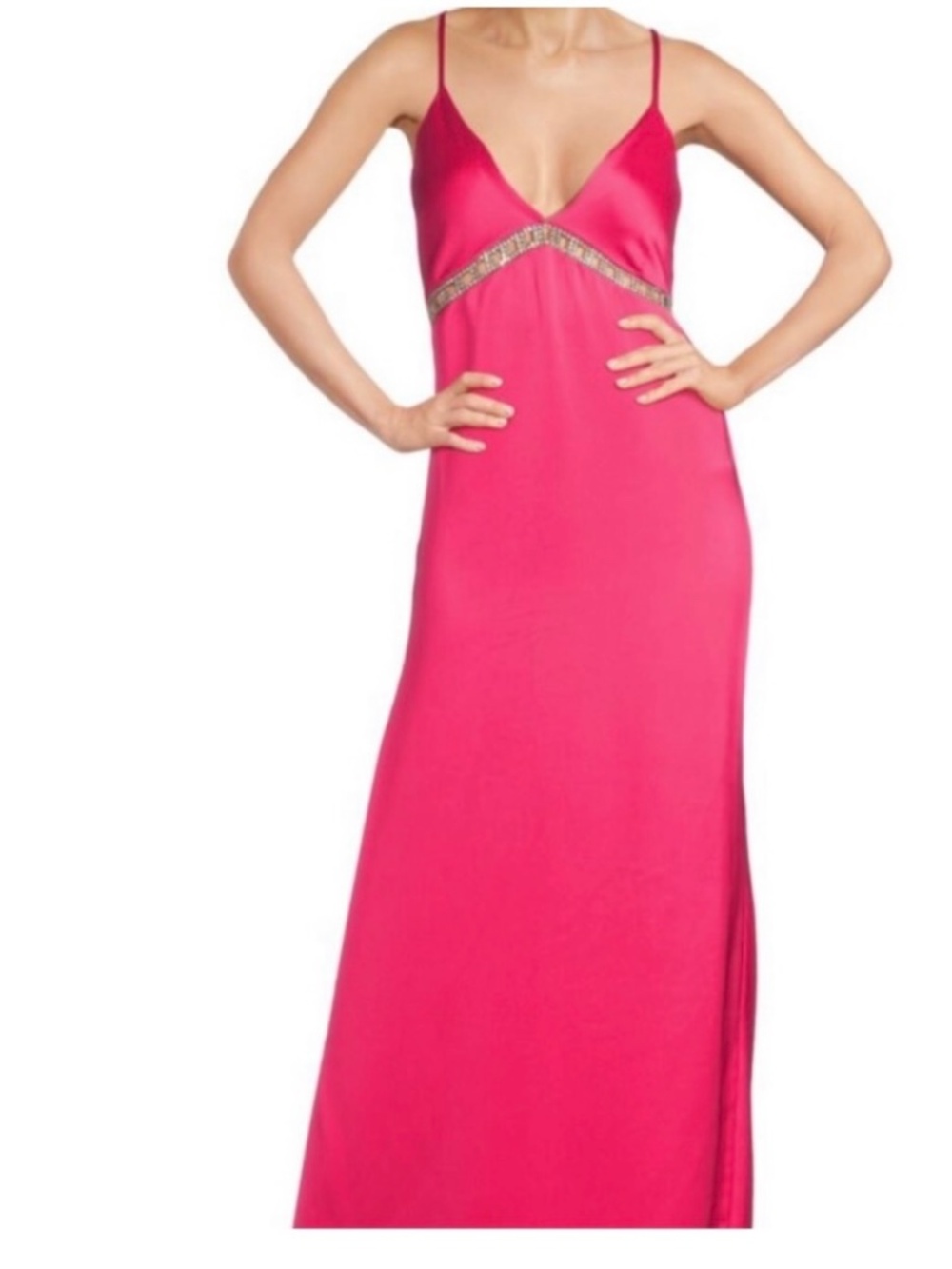 Ramy Brook Hot Pink Satin Crystal Trim Gown 💖 Y2K 2000s Glam - Size 8